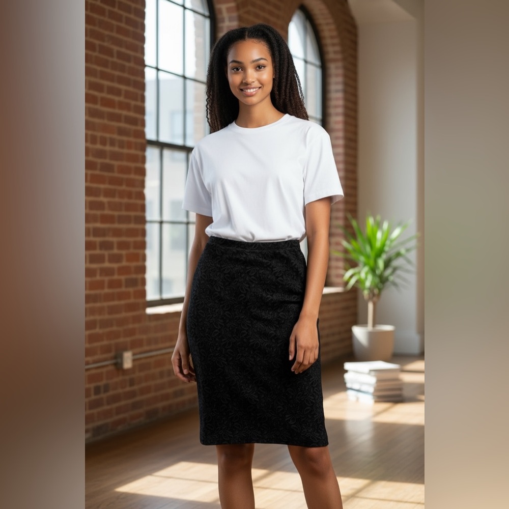 Bobeau Small Pencil Lace Skirt Black Rayon Spandex